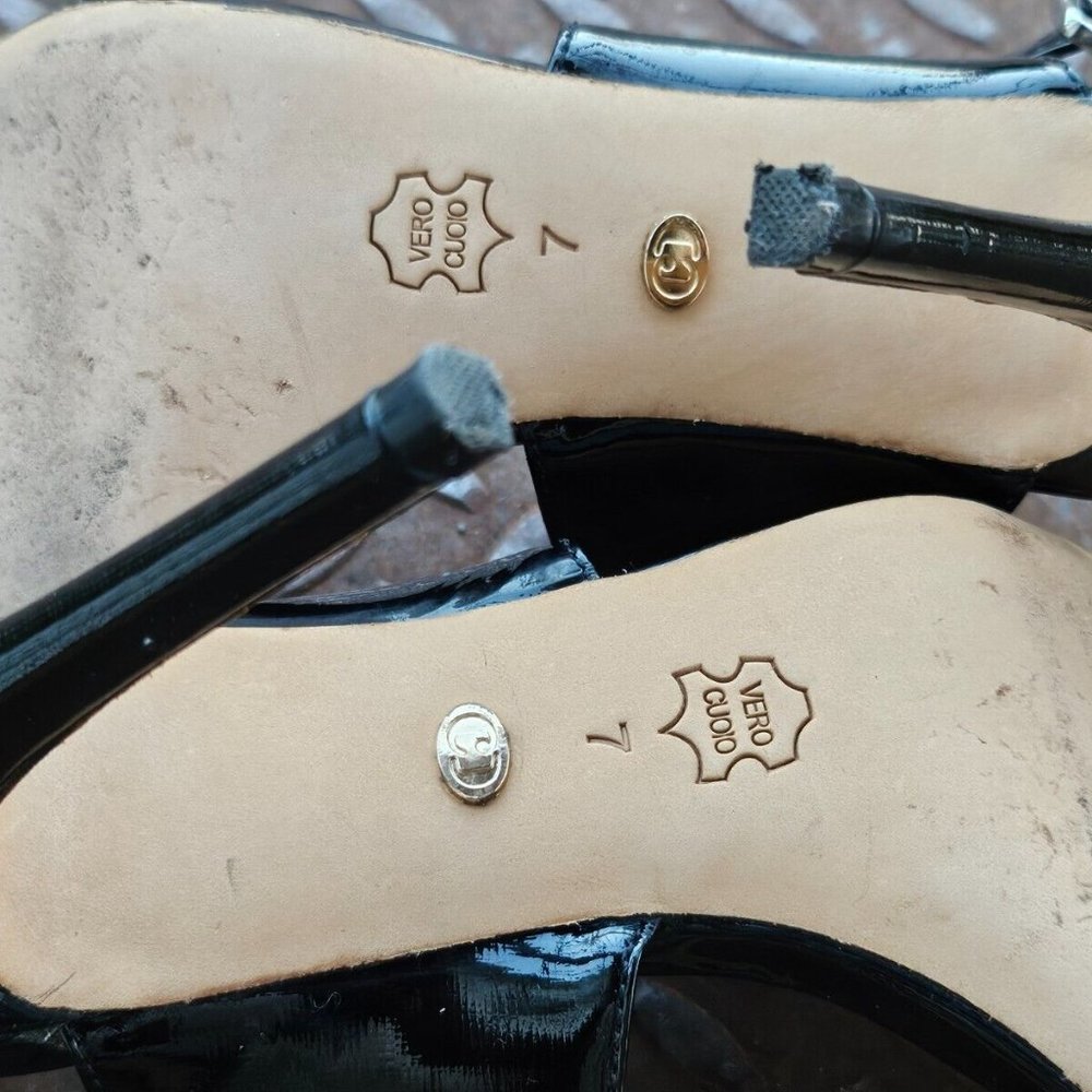 Charles David Women Heel Black Patent Leather Upper Sandal Strappy Shoes Size 7 - Picture 11 of 11